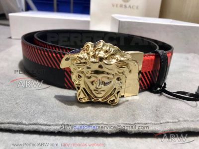 AAA Replica Versace Saffiano Leather Belt - Yellow Gold Medusa Buckle